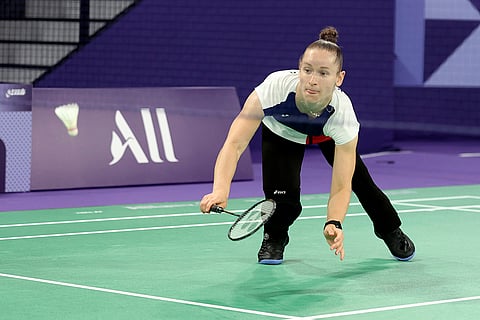 2024 Paris Paralympics: Oksana Kozyna, from Ukraine during Para Badminton SL3 classification against Qonitah Ikhtiar Syakuroh from Indonesia